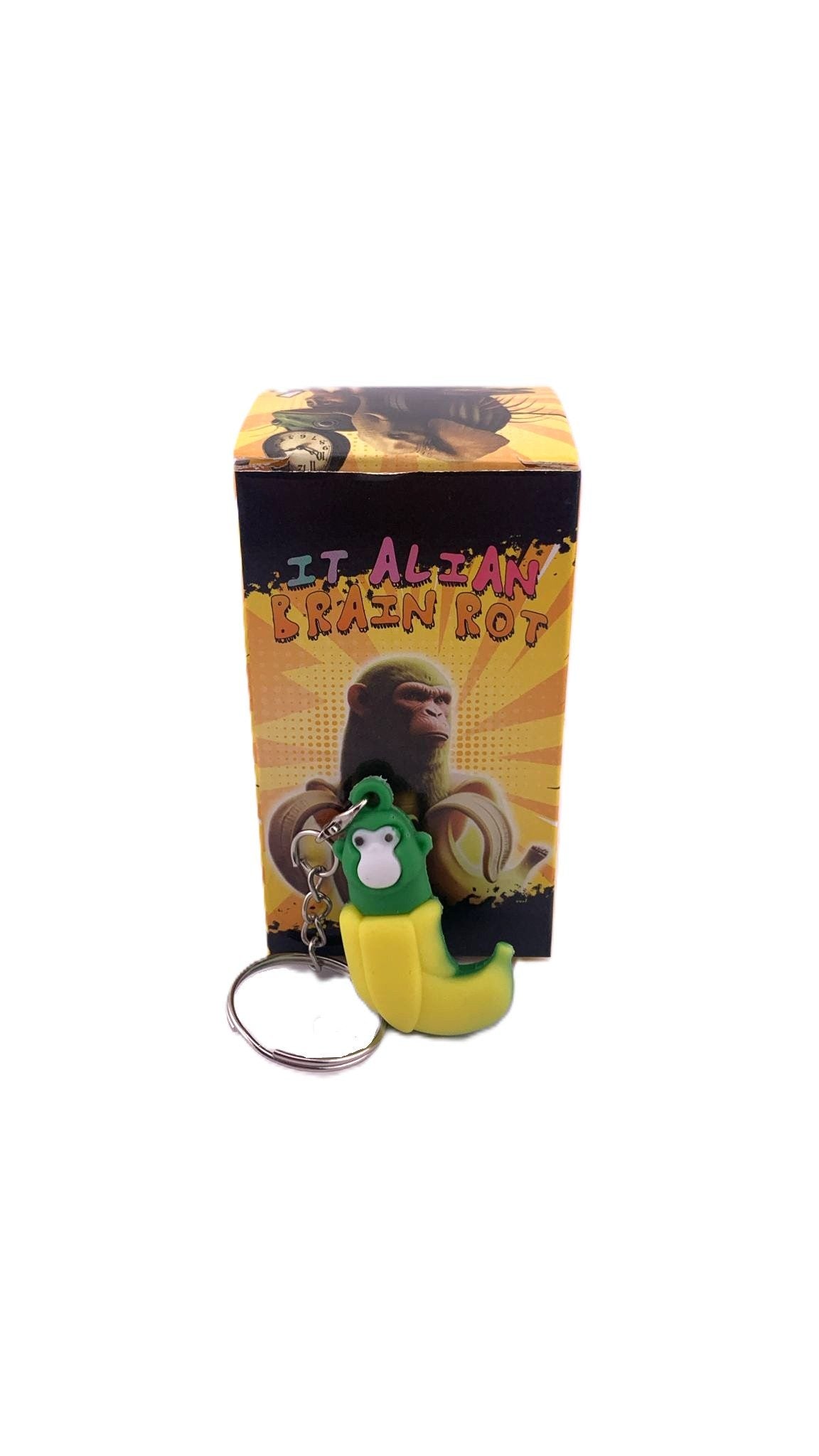 Breloc de Chei din Silicon, Flippy, Figurina Brainrot Cimpanzini Bananini, 4 cm, Galben/Verde - vivimall.ro