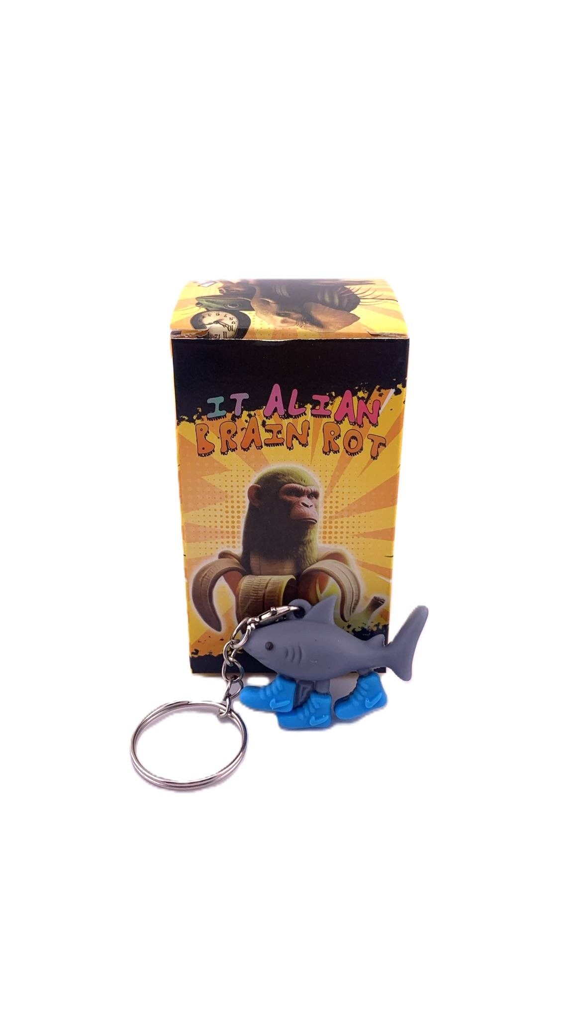 Breloc de Chei din Silicon, Flippy, Figurina Brainrot Tralalero Tralala, 4 cm, Gri/Albastru - vivimall.ro