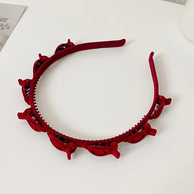 Bentita de Par pentru Femei, Vivimall, Agrafa Stil Coreean, Accesoriu pentru Par cu Textura MultiStrat, 13 x 11.5 cm, Rosu