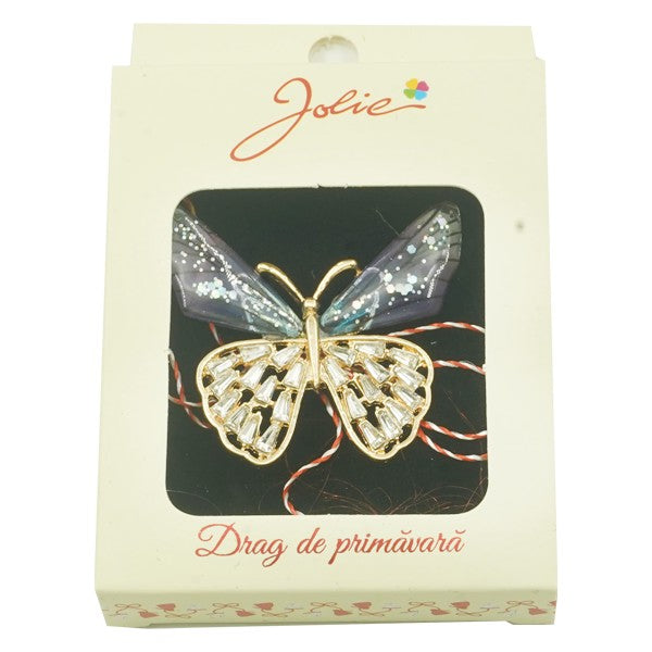 Brosa Multicolora Jolie model Fluture Cristale Mov - vivimall.ro
