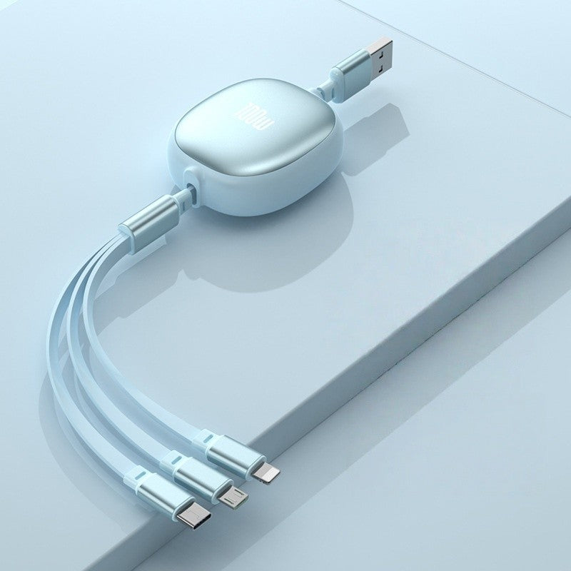 Cablu Retractabil Universal pentru Telefon, Flippy, Universal 3in1 pentru Orice Tip de Telefon, Micro-USB, Lightning, TYPE-C, 1.2M, Albastru deschis - vivimall.ro