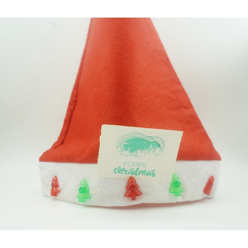 Caciulita de Mos Craciun,Flippy, cu braduti ,led si muzica, rosie, marime universala, poliester - vivimall.ro