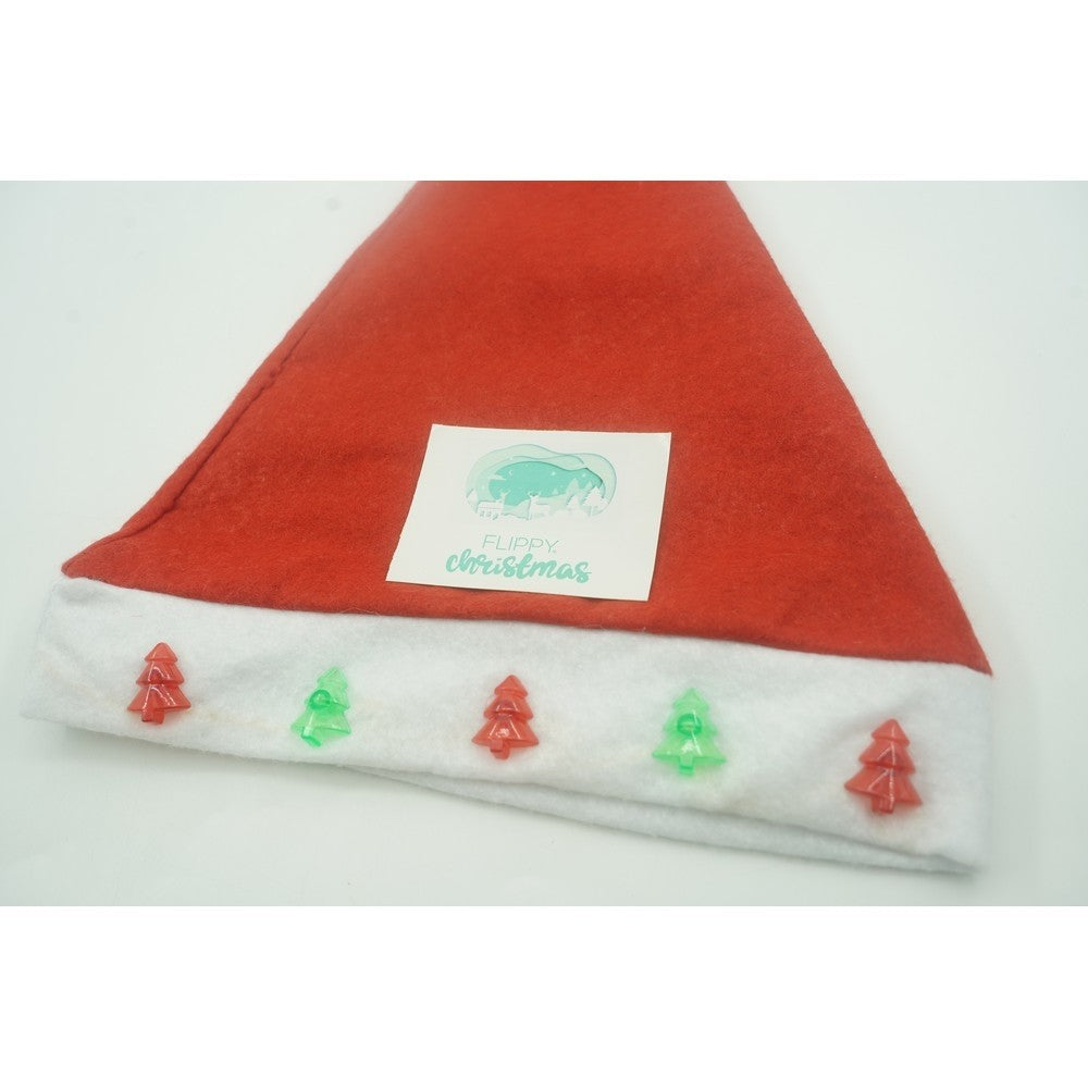 Caciulita de Mos Craciun,Flippy, cu braduti ,led si muzica, rosie, marime universala, poliester - vivimall.ro