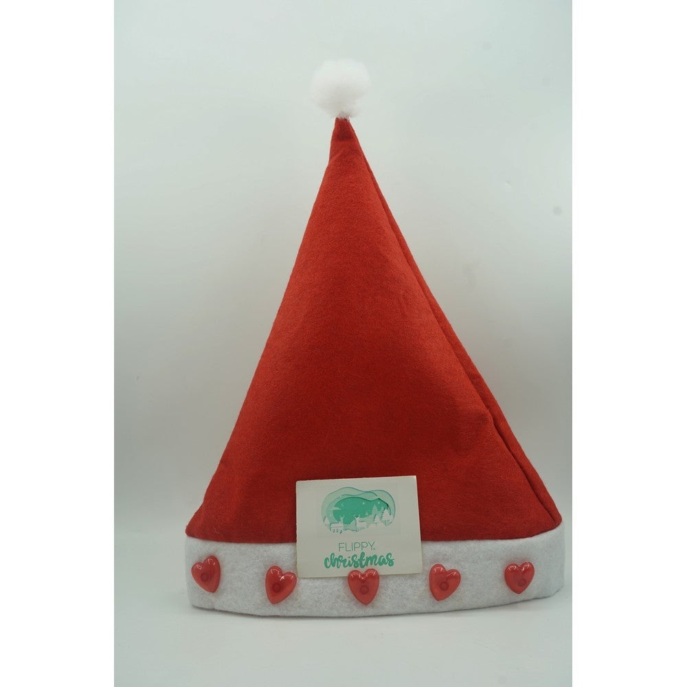 Caciulita de Mos Craciun,Vivimall, cu inimi si led, rosie, marime universala, poliester - vivimall.ro