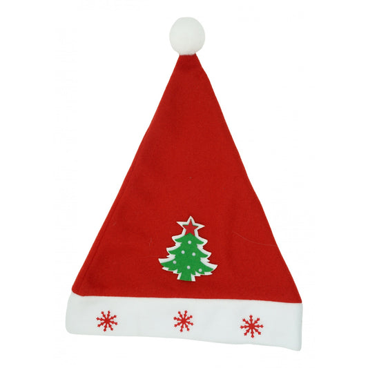 Caciulita de Mos Craciun, Flippy,cu model de Brad si ornament fulg de nea, rosie, marime universala, material textil - vivimall.ro