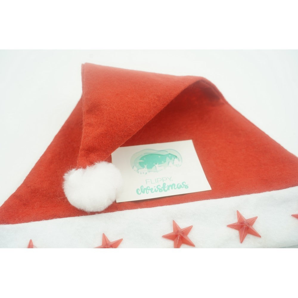 Caciulita de Mos Craciun,Vivimall, cu stele ,led si muzica, rosie, marime universala, poliester - vivimall.ro