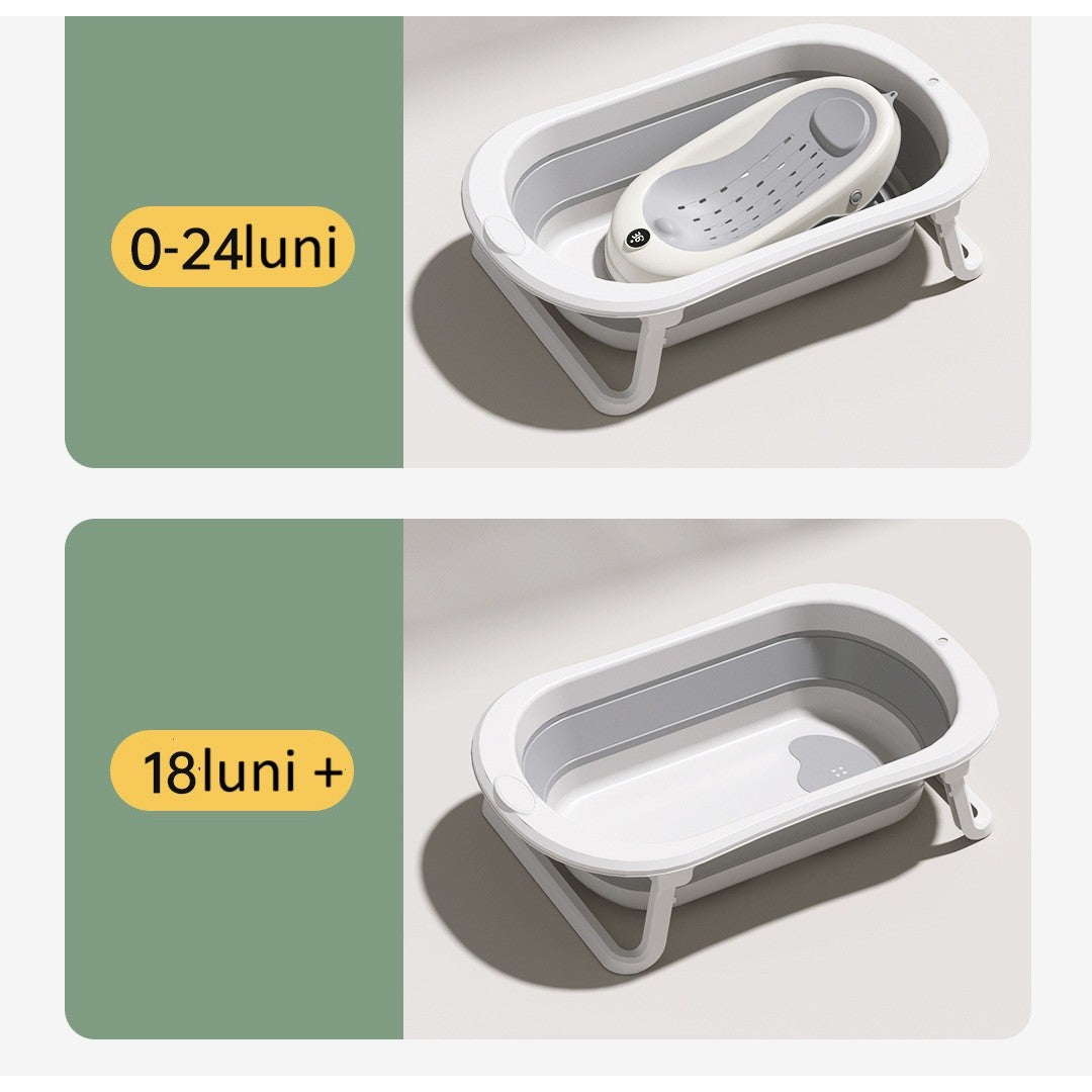 Cada de Baie Pliabila, Vivimall, cu Suport, Indicator de Temperatura, 0-8 Ani, din PP+TPR, 45 l Capacitate, 80 x 50 x 23 cm, Gri