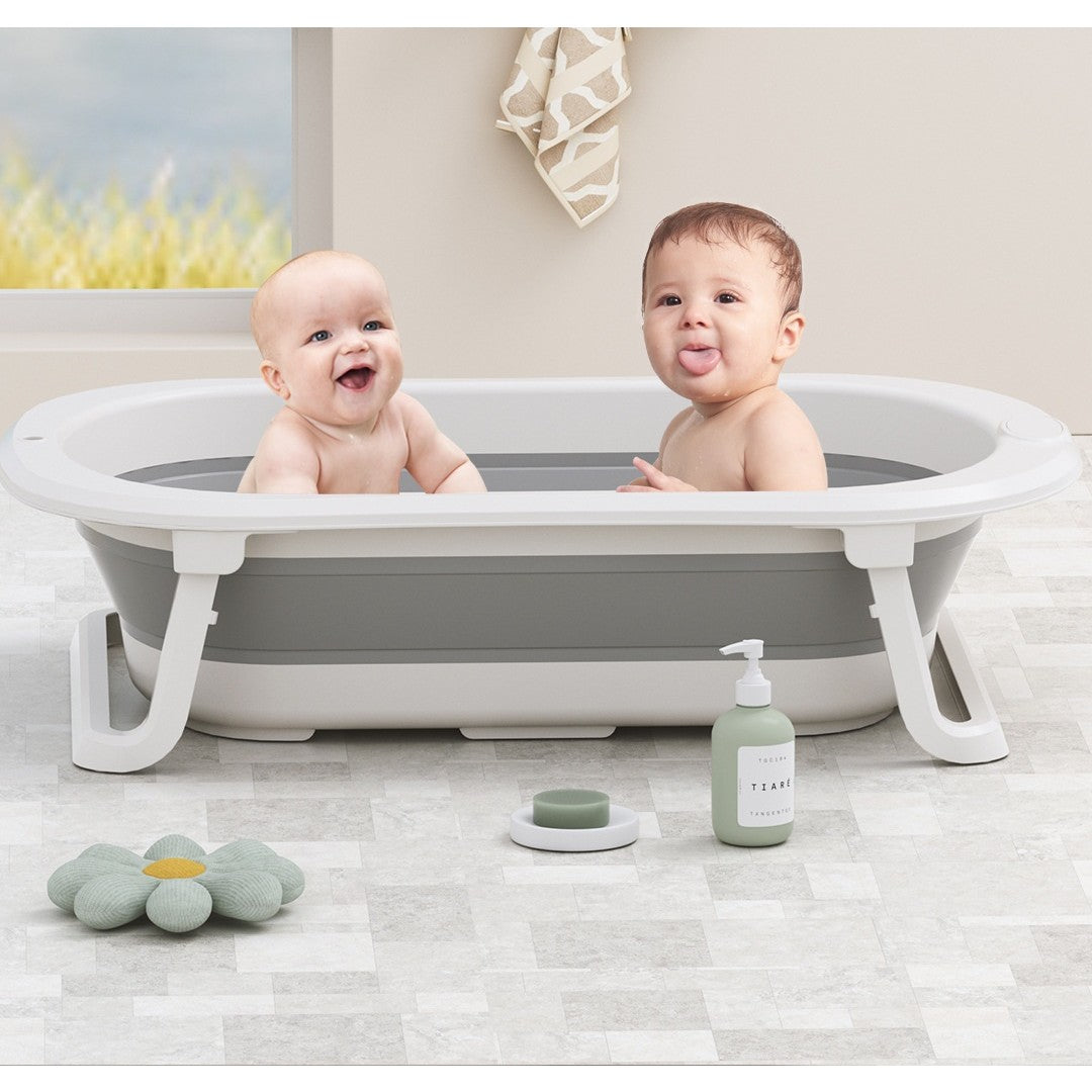 Cada de Baie Pliabila, Vivimall, cu Suport, Indicator de Temperatura, 0-8 Ani, din PP+TPR, 45 l Capacitate, 80 x 50 x 23 cm, Gri