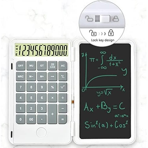 Calculator de Mana Reincarcabil cu Tabla de Scris, Vivimall, Calculator Portabil, Ecran LCD, Afisaj cu 12 Cifre, Ecran de 15 cm, Culoare Alb - vivimall.ro