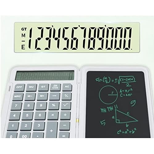 Calculator de Mana Reincarcabil cu Tabla de Scris, Vivimall, Calculator Portabil, Ecran LCD, Afisaj cu 12 Cifre, Ecran de 15 cm, Culoare Alb - vivimall.ro