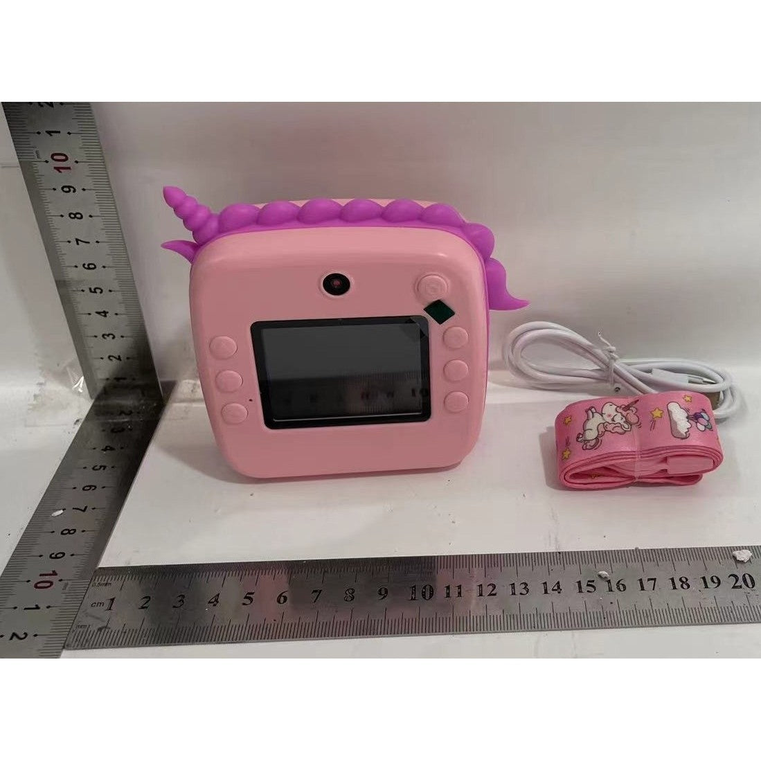 Camera Instantanee pentru Copii, Vivimall, Camera Frontala + Selfie, cu Functie de Printare, Cablu USB-C, Bluetooth, Compatibil iOS/Android, Model Unicorn, Snur Inclus, Roz - vivimall.ro
