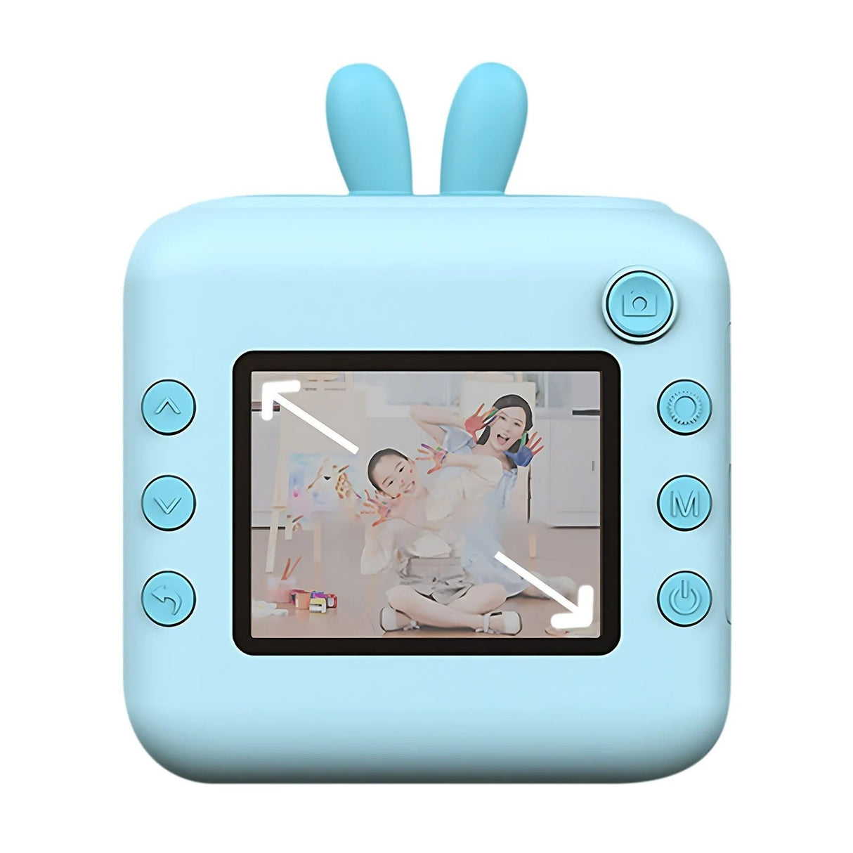 Camera Instantanee pentru Copii, Vivimall, cu Functie de Printare, Cablu USB-C, Bluetooth, Compatibil iOS/Android, Imprimare APP, Model Iepure, Snur de Agatat Inclus, Albastru - vivimall.ro