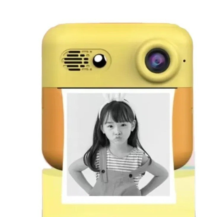 Camera Instantanee pentru Copii, Vivimall, cu Functie de Printare, Cablu USB-C, Bluetooth, compatibil iOS/Android, Imprimare APP, Model Urechi, Snur Subtire Inclus, Portocaliu - vivimall.ro
