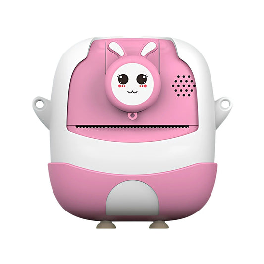Camera Instantanee pentru Copii, Flippy, cu Functie de Printare, Cablu USB-C, Bluetooth, Compatibil iOS/Android, Camera Frontala + Selfie, Model Iepure, Snur Inclus, Roz