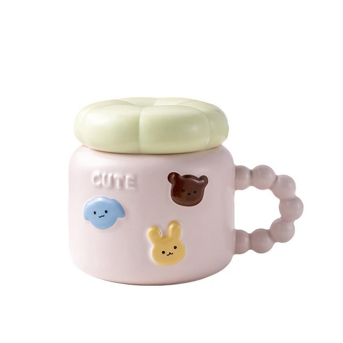 Cana pentru Copii, Vivimall, din Portelan, print Figurine Animalute, Model CUTE, Cana cu Capac, Ceasca pentru Cafea, Ceai, 400ml Roz - vivimall.ro