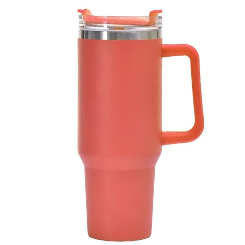 Cana Termos din Plastic, Vivimall, pentru Bauturi Calde si Reci, cu Maner, 9.9x9.9x27 cm, Portocaliu - vivimall.ro