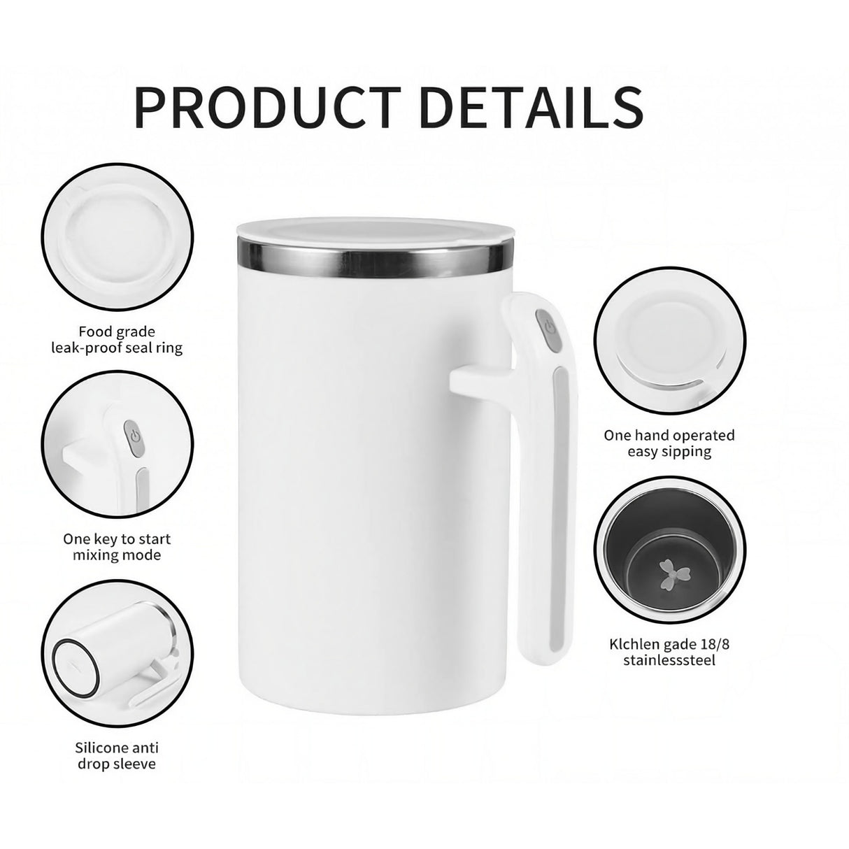 Cana portabila cu mixer incorporat, Vivimall, pe baterii, 380 ml, alb - vivimall.ro