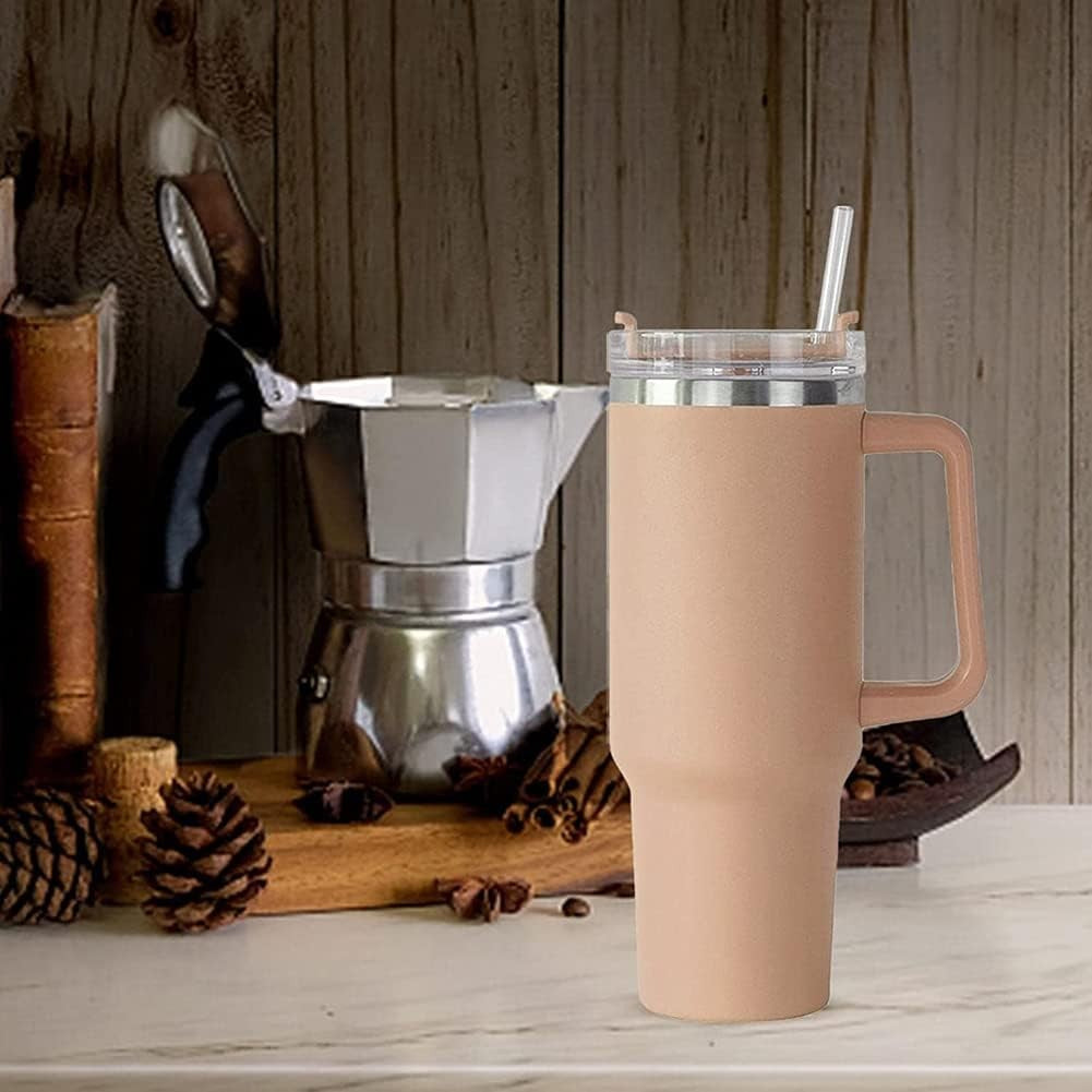 Cana Termos din Plastic, Vivimall, pentru Bauturi Calde si Reci, cu Maner, 9.9x9.9x27 cm, Roz Pal - vivimall.ro