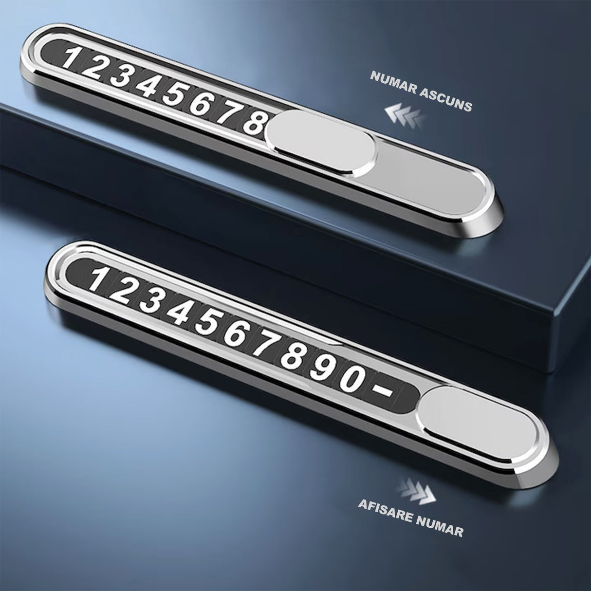 Suport Auto Numar Telefon Parbriz, Flippy, Aliaj de Aluminiu, Lipire cu Banda Dubla Adeziva, 13,8 cm, Negru