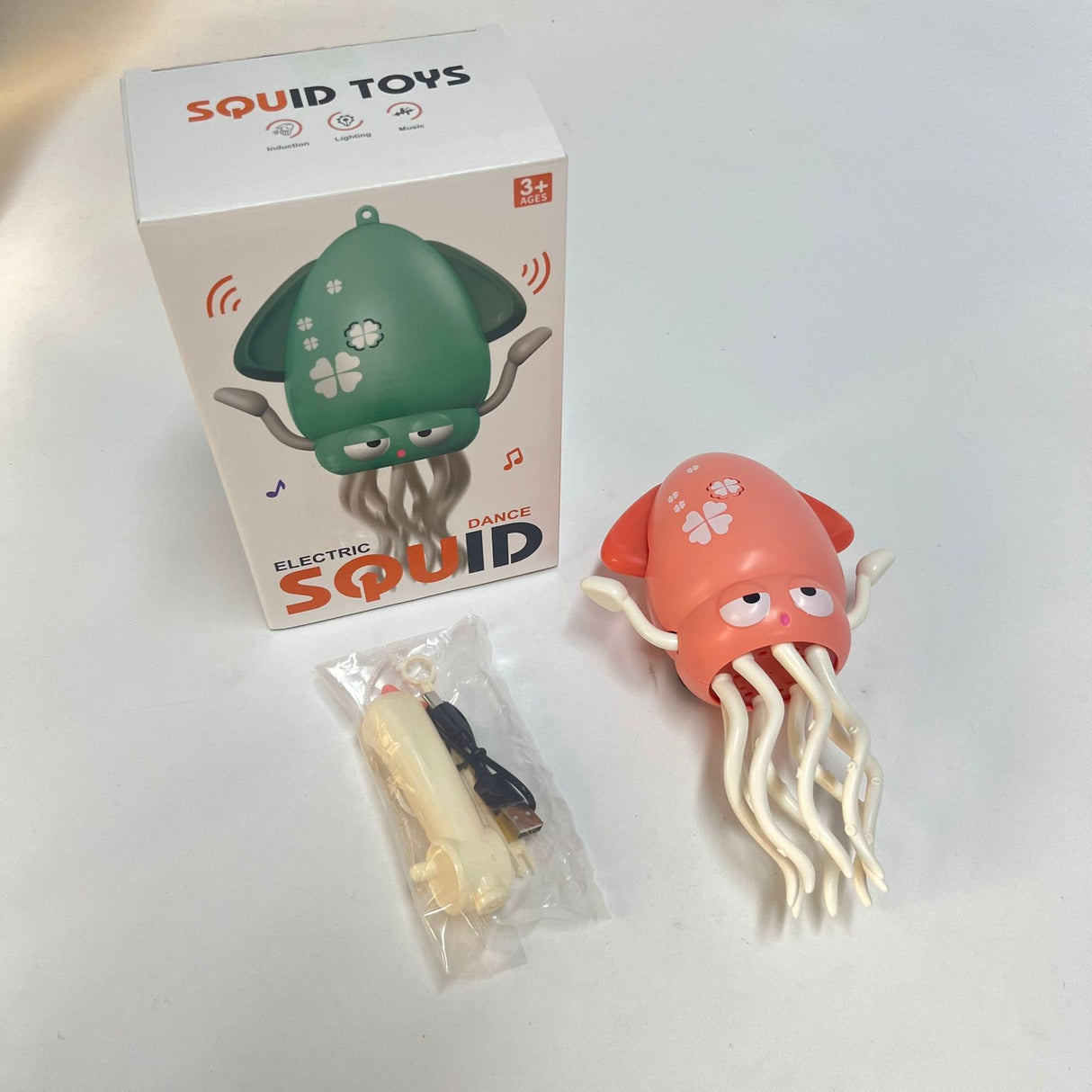 Caracatita Dansatoare, Flippy, +3 Ani, 3 Moduri, din ABS, Incarcare USB, cu Undita Inclusa, 12.6 x 7.6 x 20.7 cm, Roz - vivimall.ro