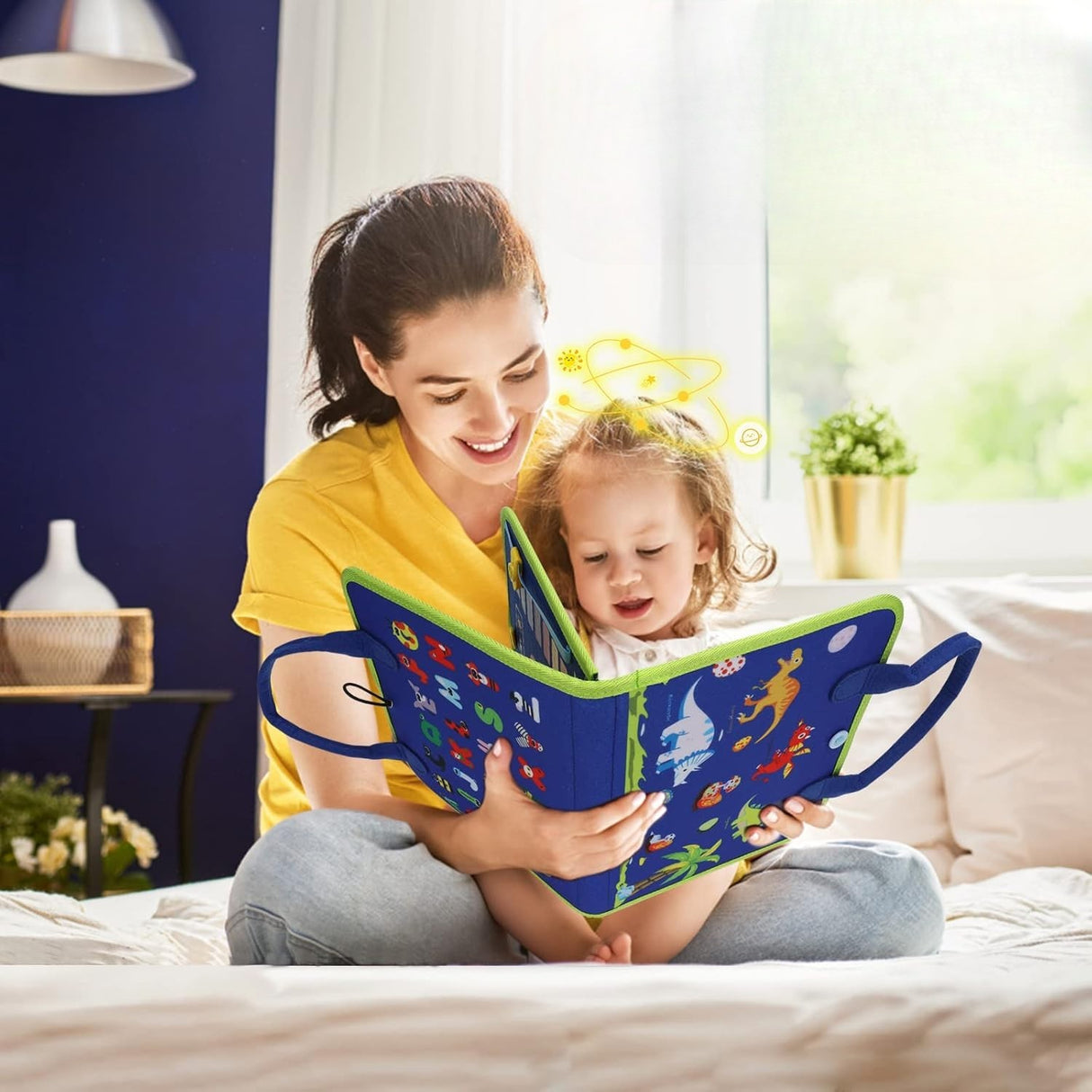 Carte Senzoriala Educativa Montessori, Vivimall, Dezvoltare Abilitati Motorii, 3 Pagini, Model Alfabet, 28x25x4 cm, Albastru