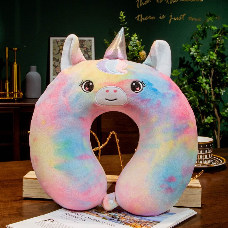 Pernă de gât Vivimall model Unicorn, umplutură spumă cu memorie, catifea moale, detaliu textură