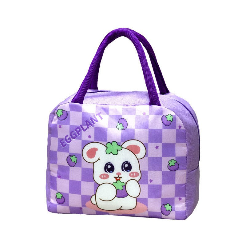 Geanta Termoizolanta pentru Copii, Vivimall, 23x13x19 cm, Model Imprimeu Iepuras, din Folie de Aluminiu si Panza Oxford, Mov - vivimall.ro