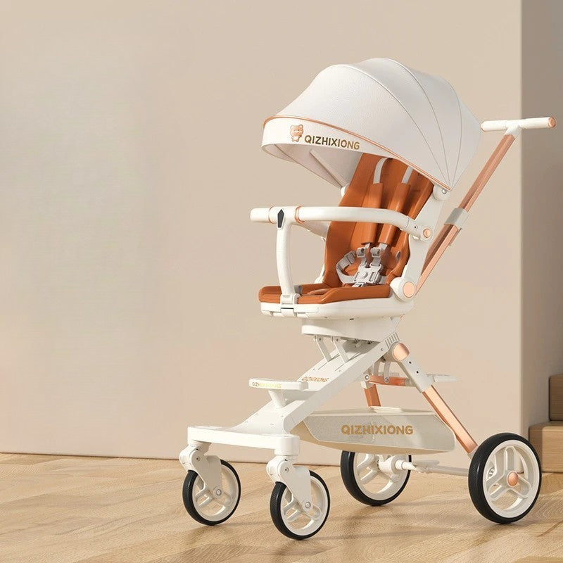 Carucior Sport Vivimall 3in1, 6-36 Luni, Pliabil, Tavita pentru Masa, Pat de Dormit, Centura de Siguranta, Roti 360 Grade, Reversibil, Parasolar, Maner Reglabil, 64 x 35 x 100 cm, Alb