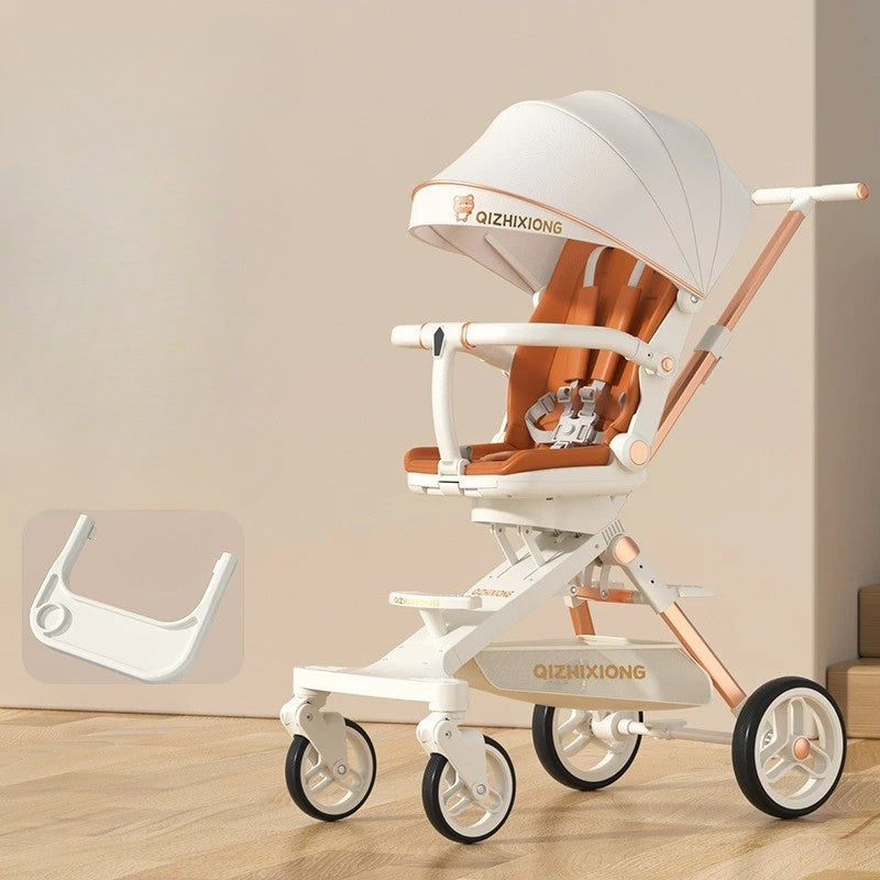 Carucior Sport Vivimall 3in1, 6-36 Luni, Pliabil, Tavita pentru Masa, Pat de Dormit, Centura de Siguranta, Roti 360 Grade, Reversibil, Parasolar, Maner Reglabil, 64 x 35 x 100 cm, Alb