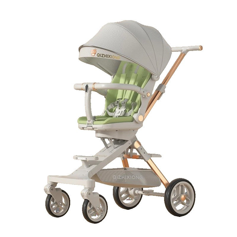 Carucior Sport Vivimall 3in1, 6-36 Luni, Pliabil, Tavita pentru Masa, Pat de Dormit, Centura de Siguranta, Roti 360 Grade, Reversibil, Parasolar, Maner Reglabil, 64 x 35 x 100 cm, Gri/Verde