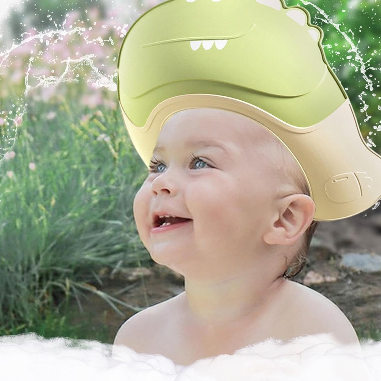 Casca de Dus, Vivimall, Previne Scurgerea Apei si Samponului pe Fata, 0-12 Ani, Ajustabila, din TPE+PP, 20 x 23 cm, Model Crocodil, Verde - vivimall.ro