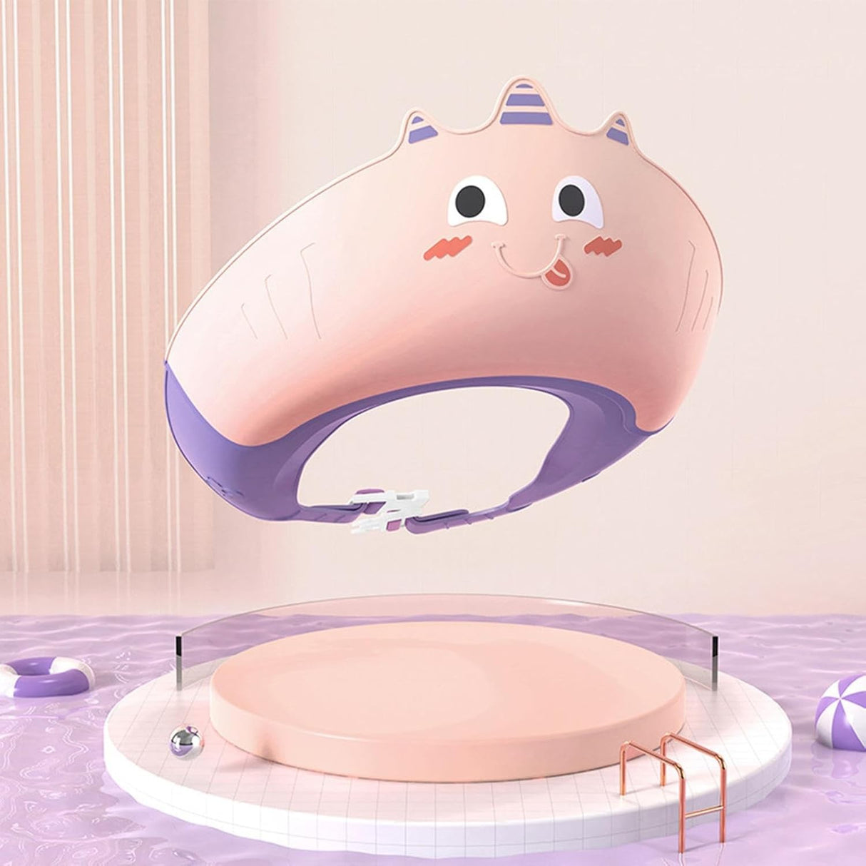 Casca de Dus, Vivimall, Previne Scurgerea Apei si Samponului pe Fata, 0-12 Ani, Ajustabila, din TPE+PP, 20 x 23 cm, Model Unicorn, Roz/Mov - vivimall.ro