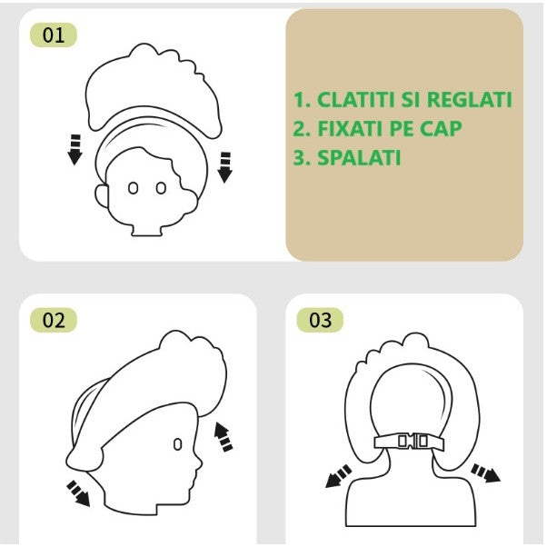 Casca de Dus, Vivimall, Previne Scurgerea Apei si Samponului pe Fata, 0-12 Ani, Ajustabila, din TPE+PP, 20 x 23 cm, Model Coroana, Albastru - vivimall.ro