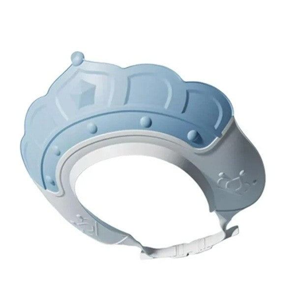 Casca de Dus, Vivimall, Previne Scurgerea Apei si Samponului pe Fata, 0-12 Ani, Ajustabila, din TPE+PP, 20 x 23 cm, Model Coroana, Albastru - vivimall.ro