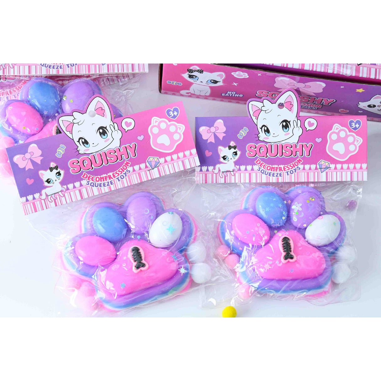 Jucarie Antistres Squishy, Flippy, cu Revenire Lenta, Model Labuta de Pisica, cu Pestisor, 220g, 12.5 x 10.5 cm Squeeze Pinch Family, Ambalaj Transparent, Roz-Multicolor - vivimall.ro