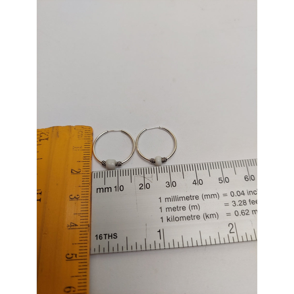 Cercei Argint 925 Creole 15 mm cu Piatra Alba, Jolie Silver, 0.9g, 2 cm x 1.3 cm