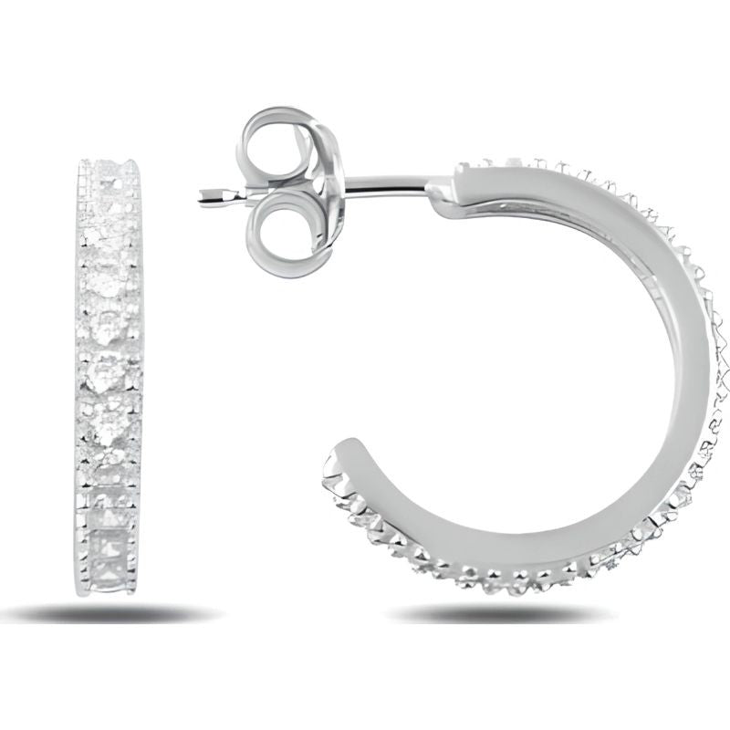 Cercei Argint 925 cu Zirconii, model Semicerc cu Surub - vivimall.ro