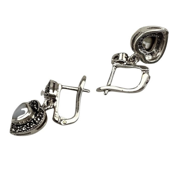 Cercei Argint 925 Inimi cu Marcasite si Piatra Alba - vivimall.ro