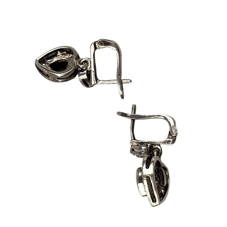 Cercei Argint 925 Inimi cu Marcasite si Piatra Albastra - vivimall.ro