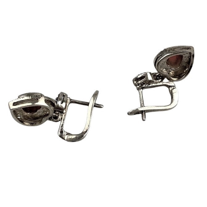 Cercei Argint 925 Inimi cu Marcasite si Piatra Rosie - vivimall.ro