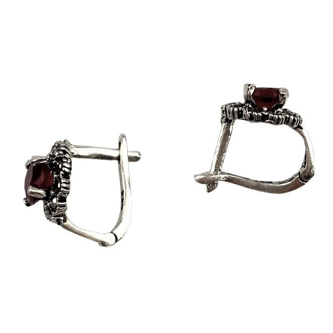 Cercei Argint 925 Rotund cu Zirconiu Rosu si Marcasite - vivimall.ro