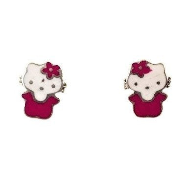 Cercei pentru Copii din Argint 925, model Pisicuta Roz-Alb - vivimall.ro