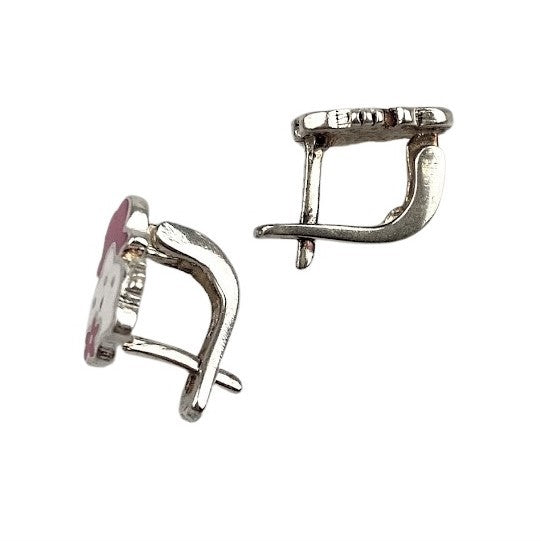 Cercei pentru Copii din Argint 925, model Pisicuta Roz-Alb - vivimall.ro