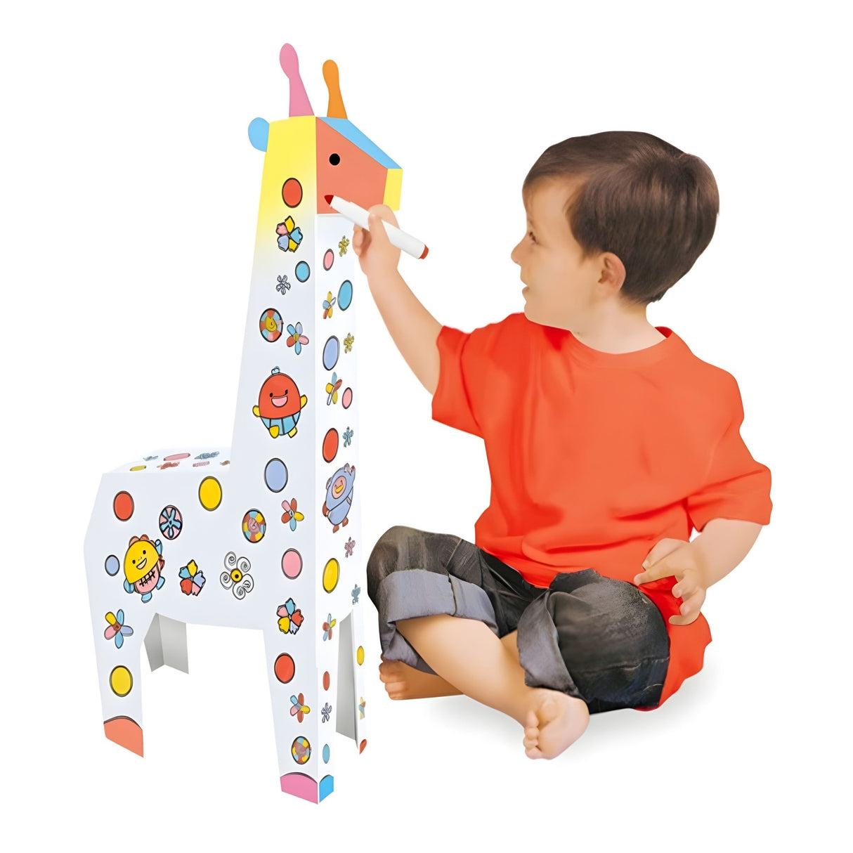 Jucarie Educativa pentru Copii, Flippy, Model Girafa 3D, Set de Asamblat si Colorat din Carton, Puzzle 3D Educativ, 31 x 7.5 x 54 cm, 3+ ani, Alb - vivimall.ro