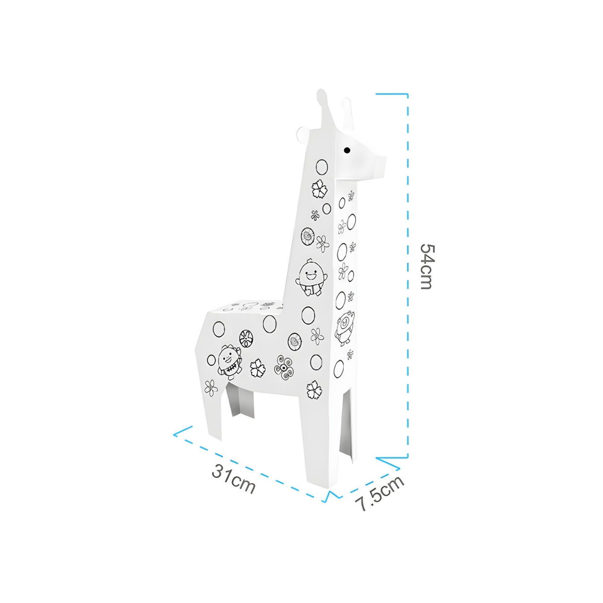 Jucarie Educativa pentru Copii, Flippy, Model Girafa 3D, Set de Asamblat si Colorat din Carton, Puzzle 3D Educativ, 31 x 7.5 x 54 cm, 3+ ani, Alb - vivimall.ro