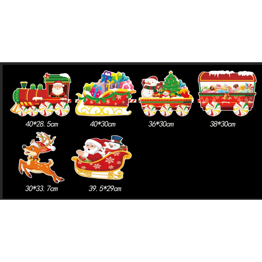 Decoratiune de Craciun, Flippy, pentru Gradina, Tip Trenulet, 6 Figurine + Bete de Infipt in Pamant, din Plastic, Impermeabil, Model Mos Craciun in Tren si in Sanie, Multicolor