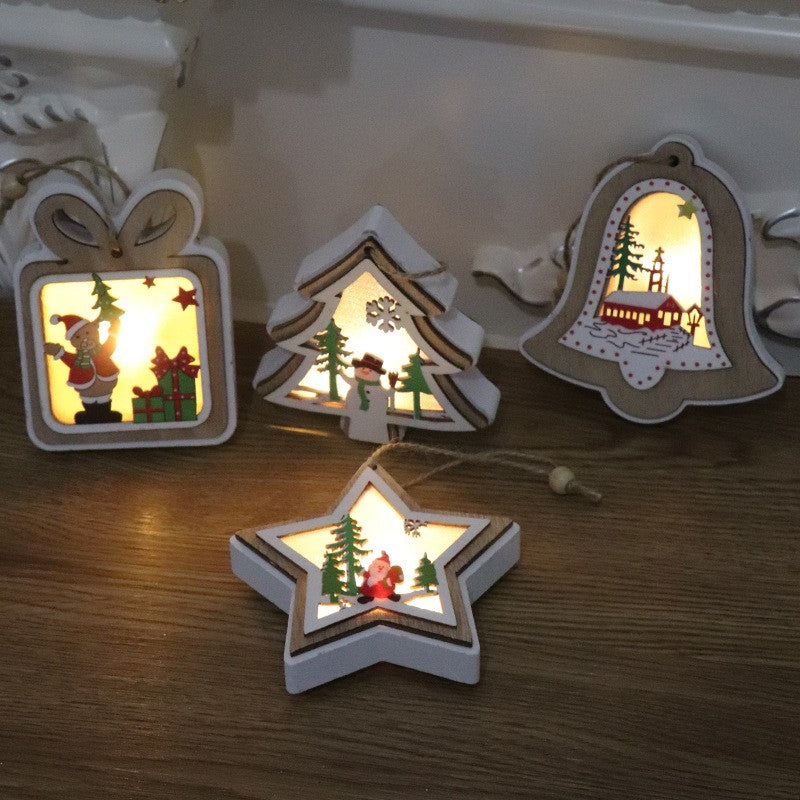 Ornament de Brad, Flippy, cu Lumini LED, din Lemn, Model Stea, Multicolor - vivimall.ro