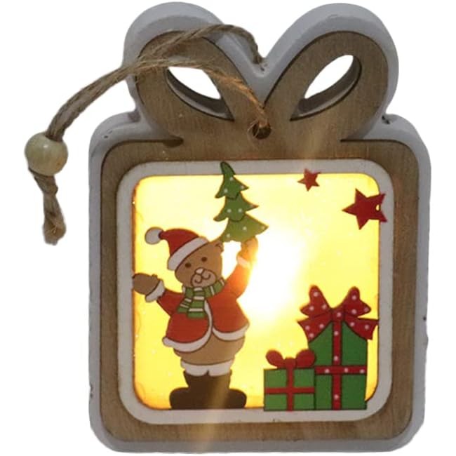 Ornament de Brad, Flippy, cu Lumini LED, din Lemn, Model Cadou, Multicolor - vivimall.ro