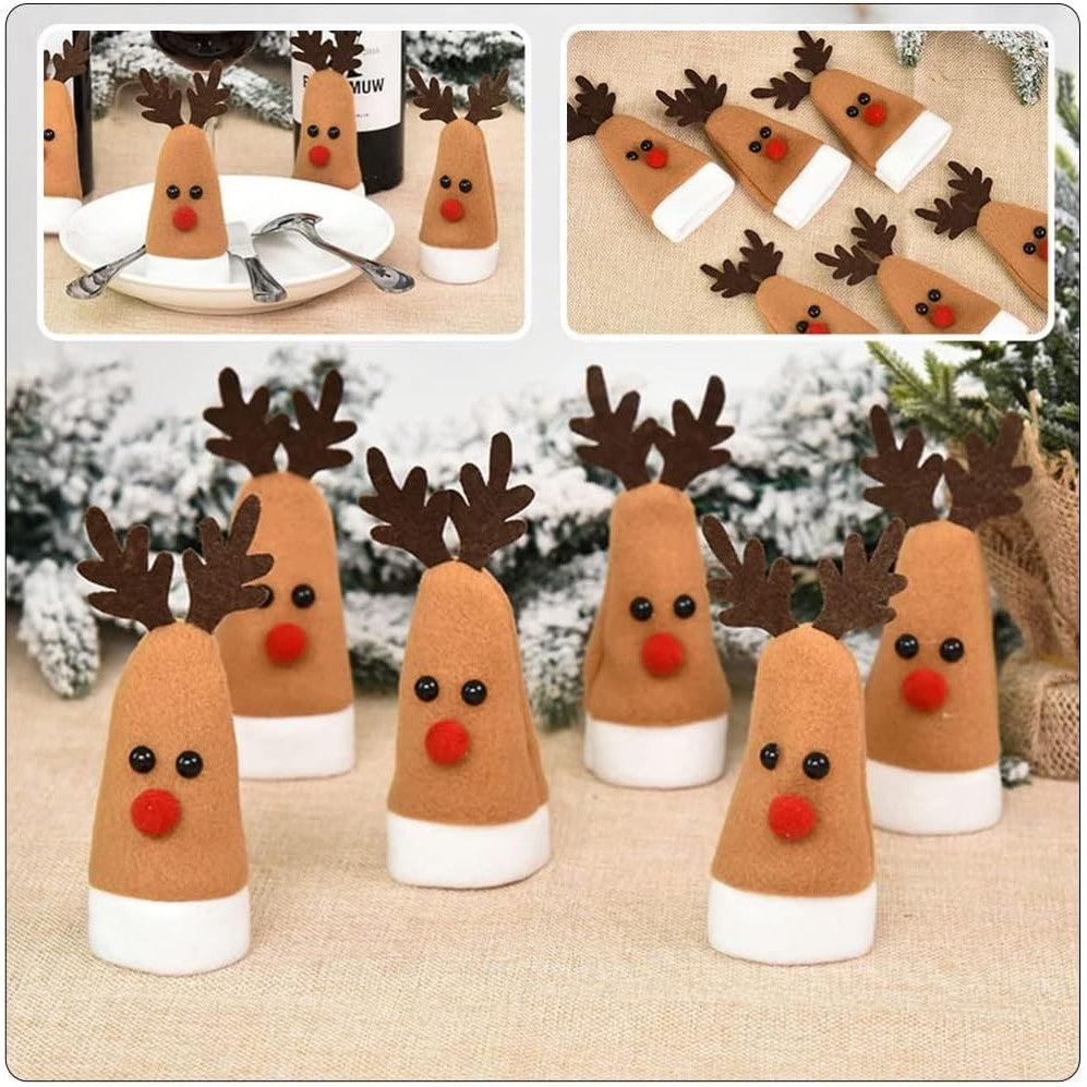 Set 10 Decoratiuni de Craciun, Flippy, pentru Sticle, Tacamuri, Model Ren, 14 x 6 cm, Multicolor - vivimall.ro