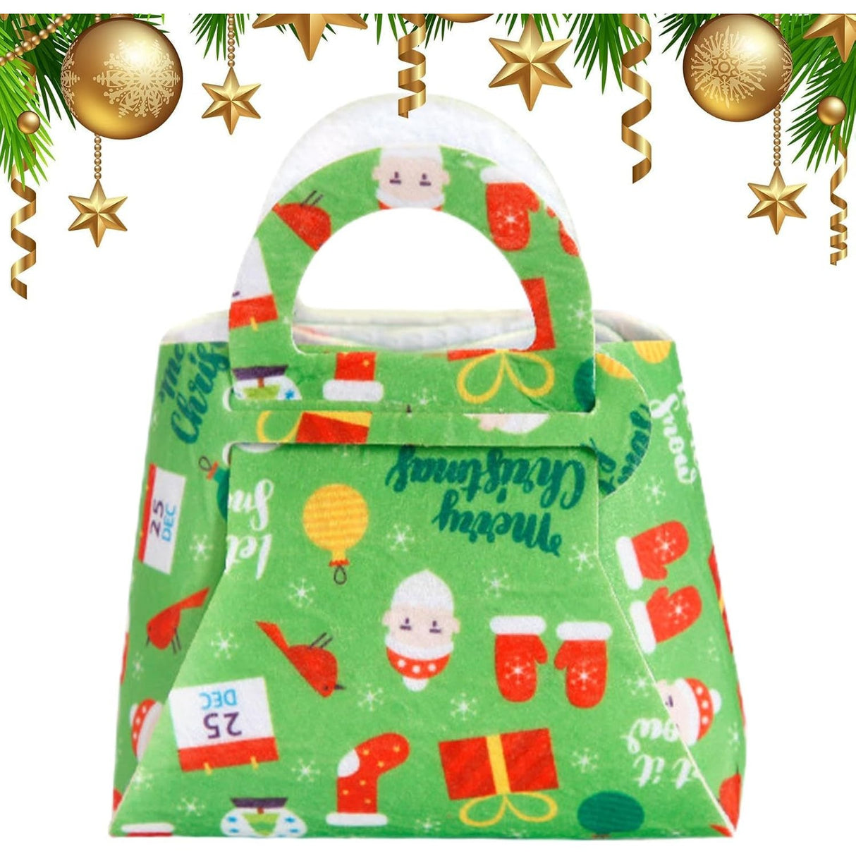 Geanta pentru Copii, Flippy, Pliabila, pentru Cadouri de Craciun, din Panza Netesuta, 13 x 12 x 6 cm, Verde